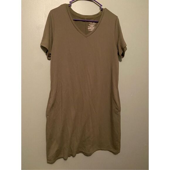Time And Tru Green Short Sleeve Pocket Dress Size Large - Picture 2 of 6